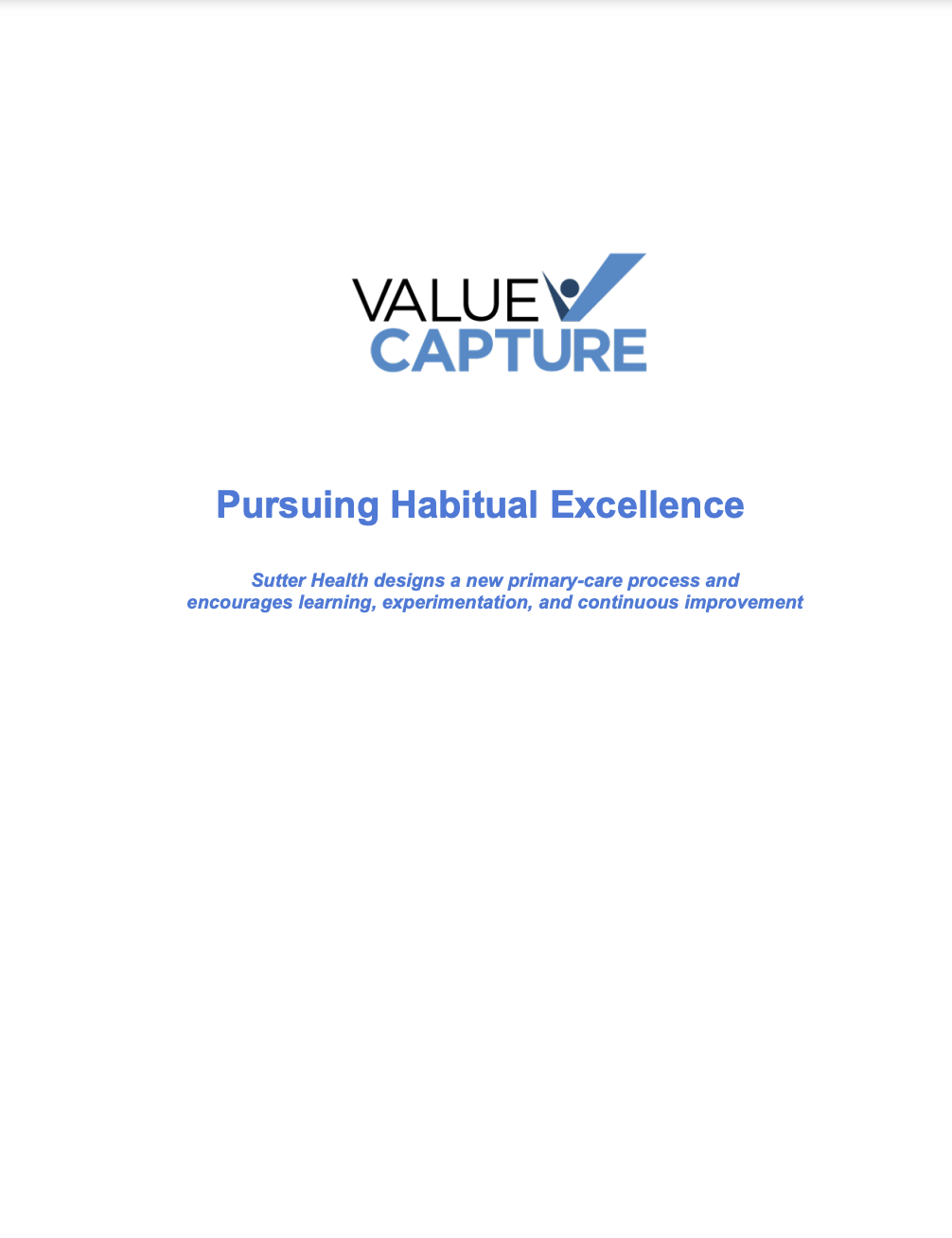 Value Capture Sutter Health White Paper Value Capture Sutter Health White Paper