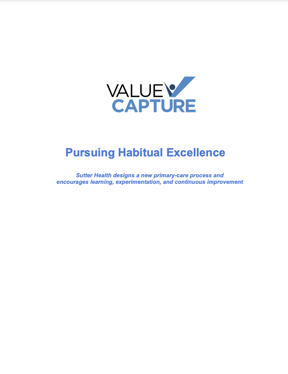 Value Capture Sutter Health White Paper